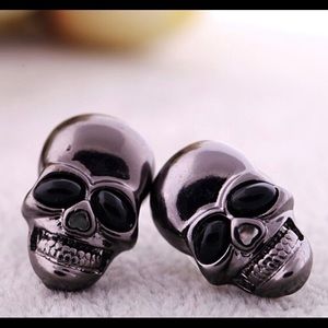 Gunmetal Skulls with Heart Noses Stud Earrings